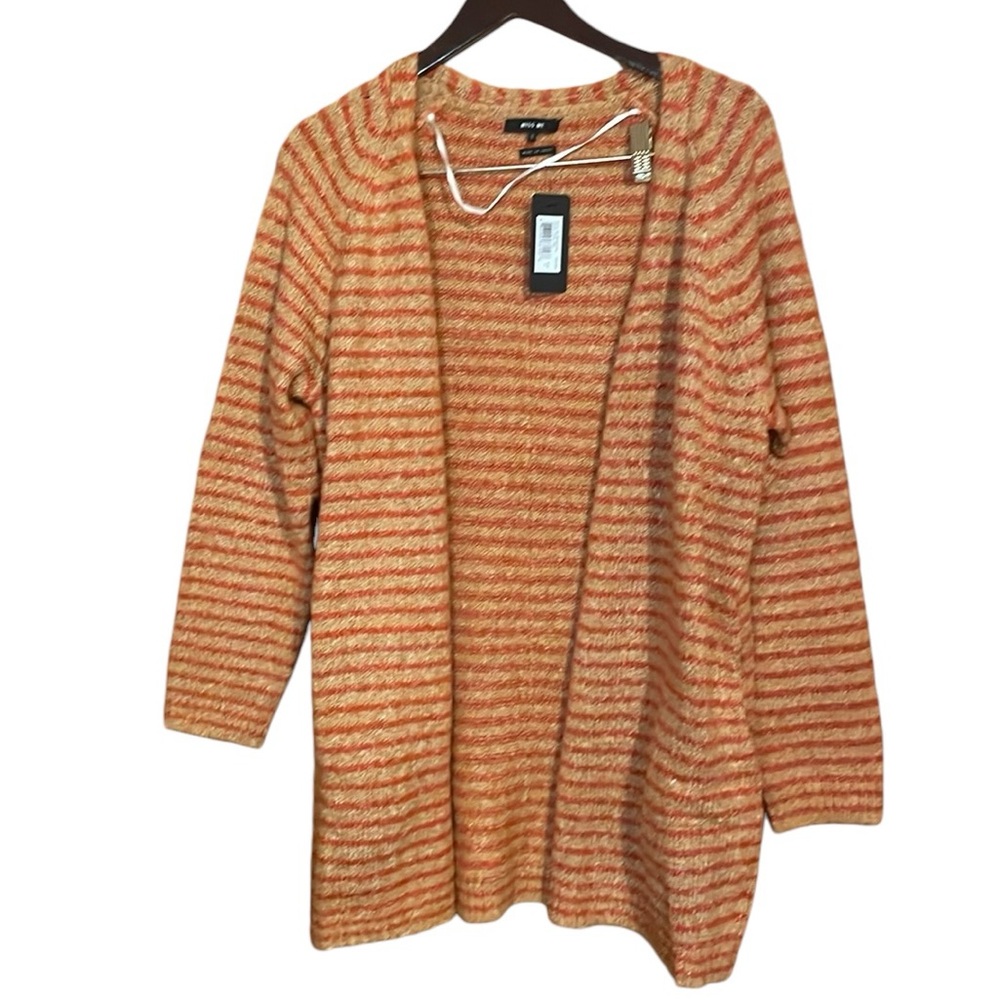 •MISS ME•NWT CORAL ORANGE & TAN STRIPED OPEN FRONT KNIT CARDIGAN SWEATER SMALL